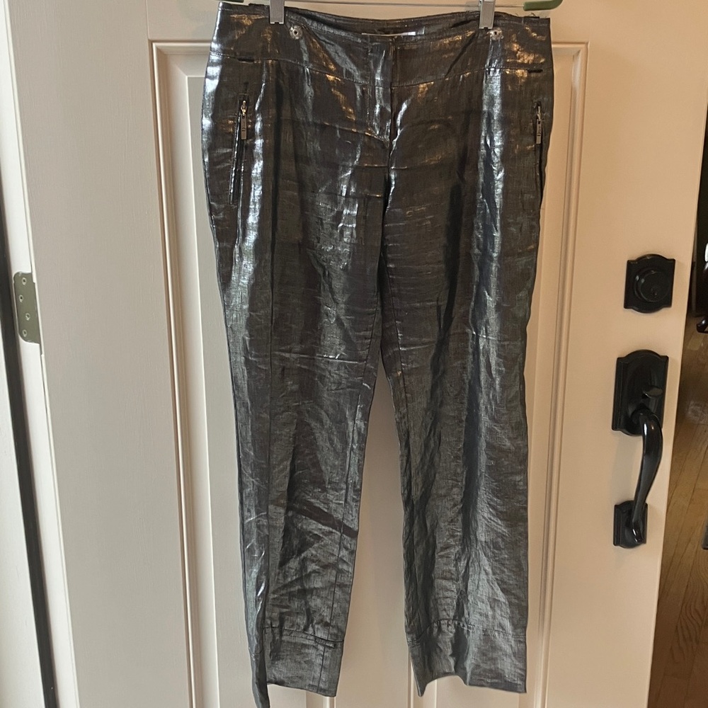 Vintage Dior Boutique metallic silver 100% linen designer pants 10